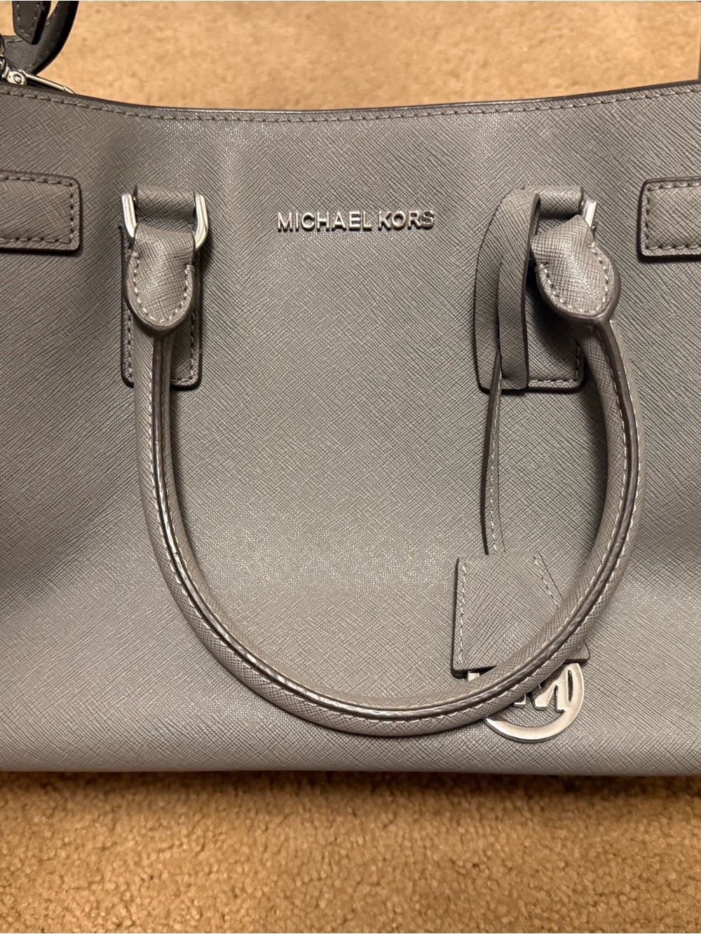 Michael Kors Silver-Gray Saffiano Leather Satchel